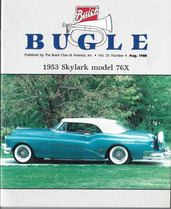THE BUICK BUGLE 1988 AUG - '53 SKYLARK MODEL 76X, BUICK ON STAMPS
